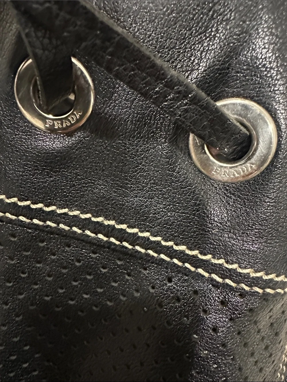 Prada vintage  Black Drawstring Shoulder Bag with Contrast Stitching